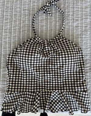 Janela Bay Black Gingham Halter Neck Ruffle Tankini Swim Top